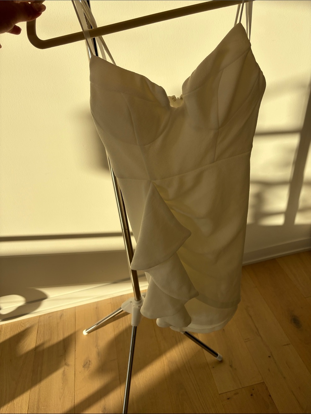 White Spaghetti-Strap Mini Dress with Front Ruffle - Picture 4 of 5
